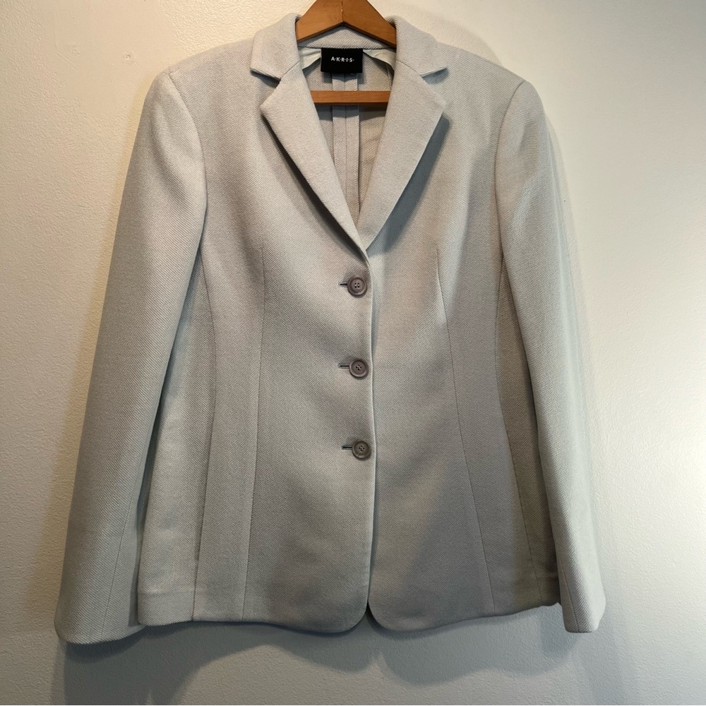 AKRIS Women’s Seafoam Green Wool Linen Blend 3 Buttons Blazer Jacket 6